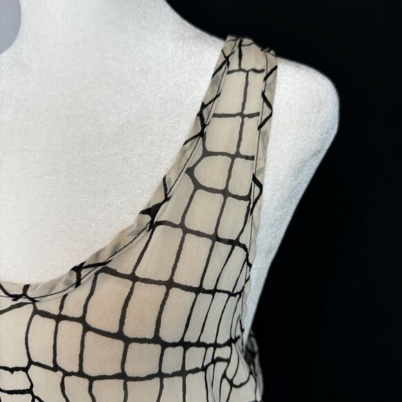 Elegant Beige Sheer Overlay Tank Top Geometric Pattern Flowy Lightweight S-M? - Picture 6 of 13
